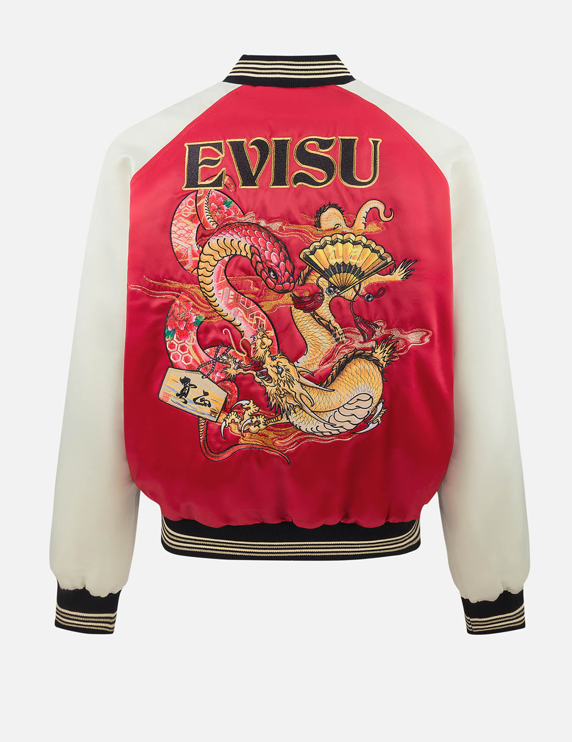 Soaring Snake Embroidery and Traditional Japanese Totem Prints Reversible Relax Fit Souvenir - RedJacket