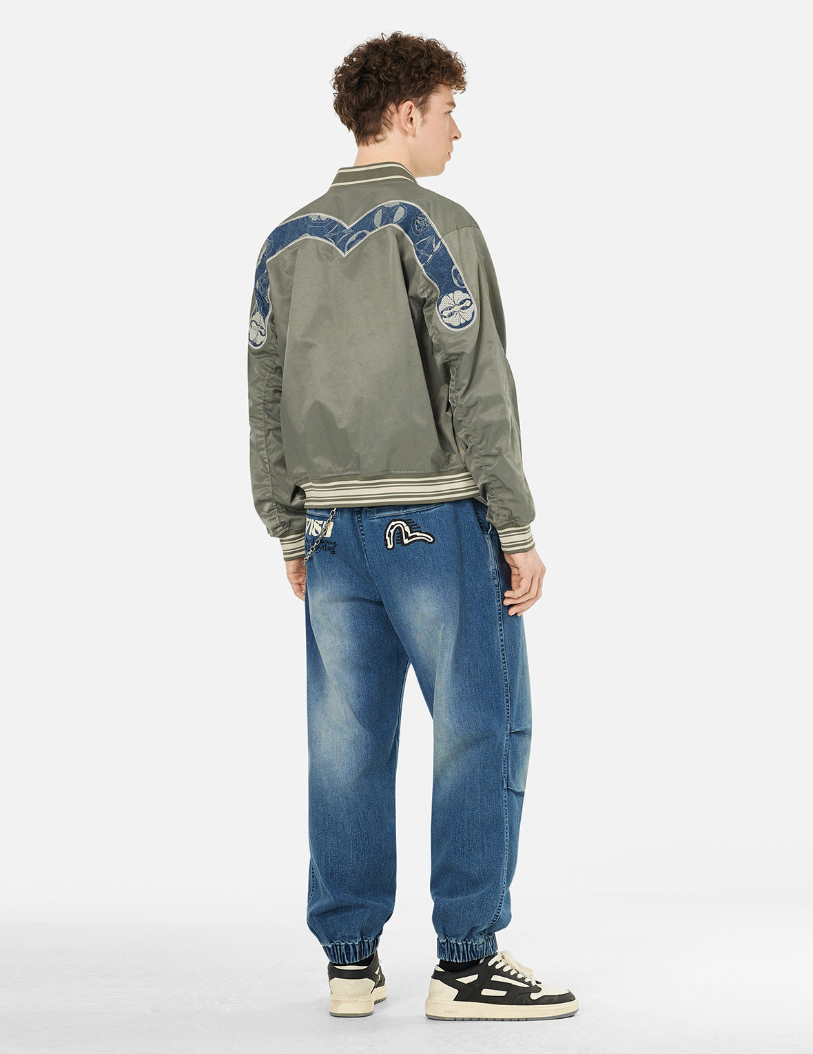 Seagull and Logo Print Loose Fit Denim Joggers