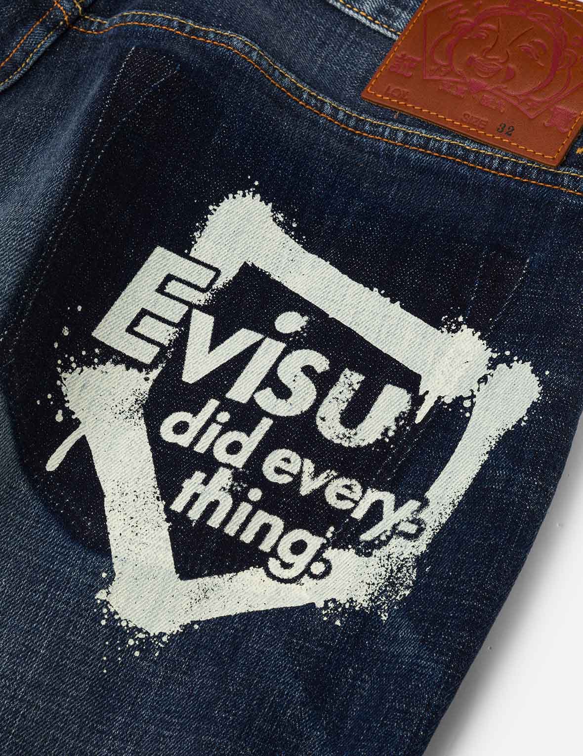 Graffiti-Style Seagull and Logo Print Straight Fit Denim Joggers