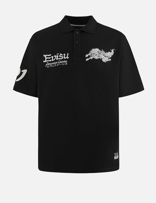 Hakutaku and Logo Embroidery Oversized Polo Shirt