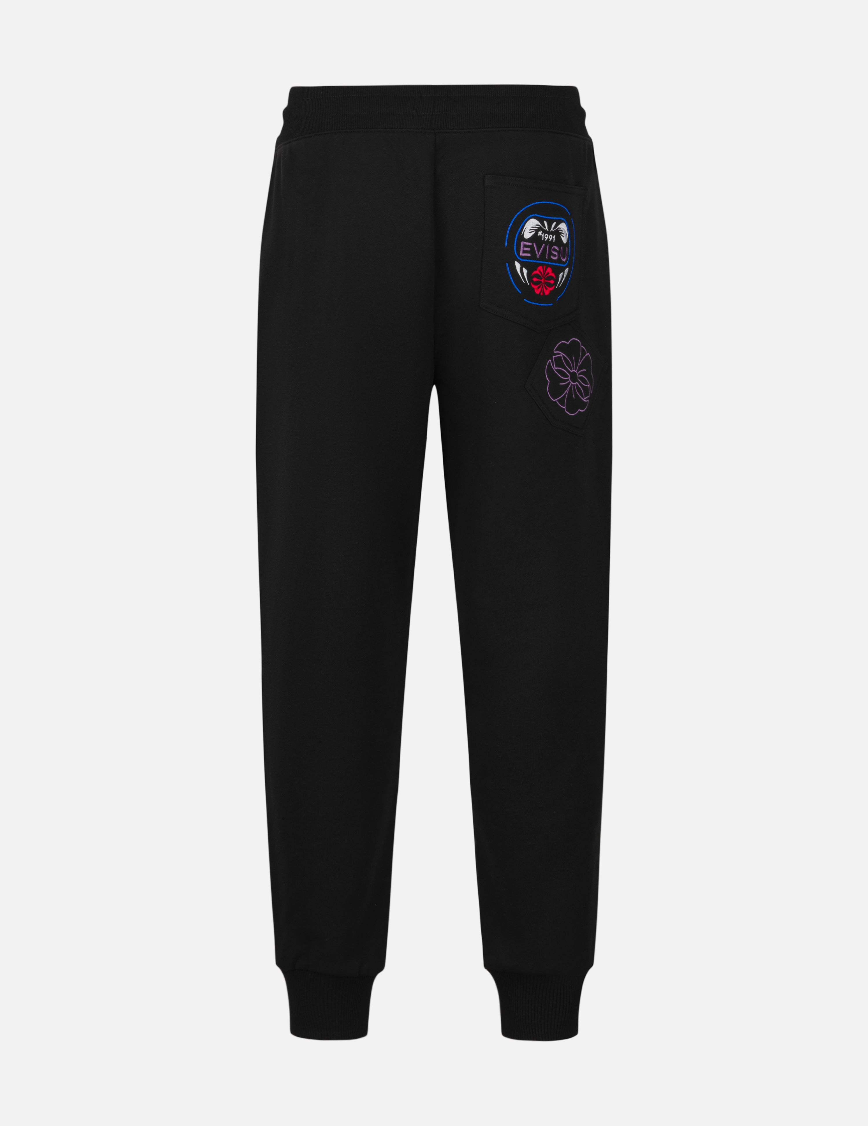 Kamon and Daruma Embroidery Pockets Regular Fit Sweatpants