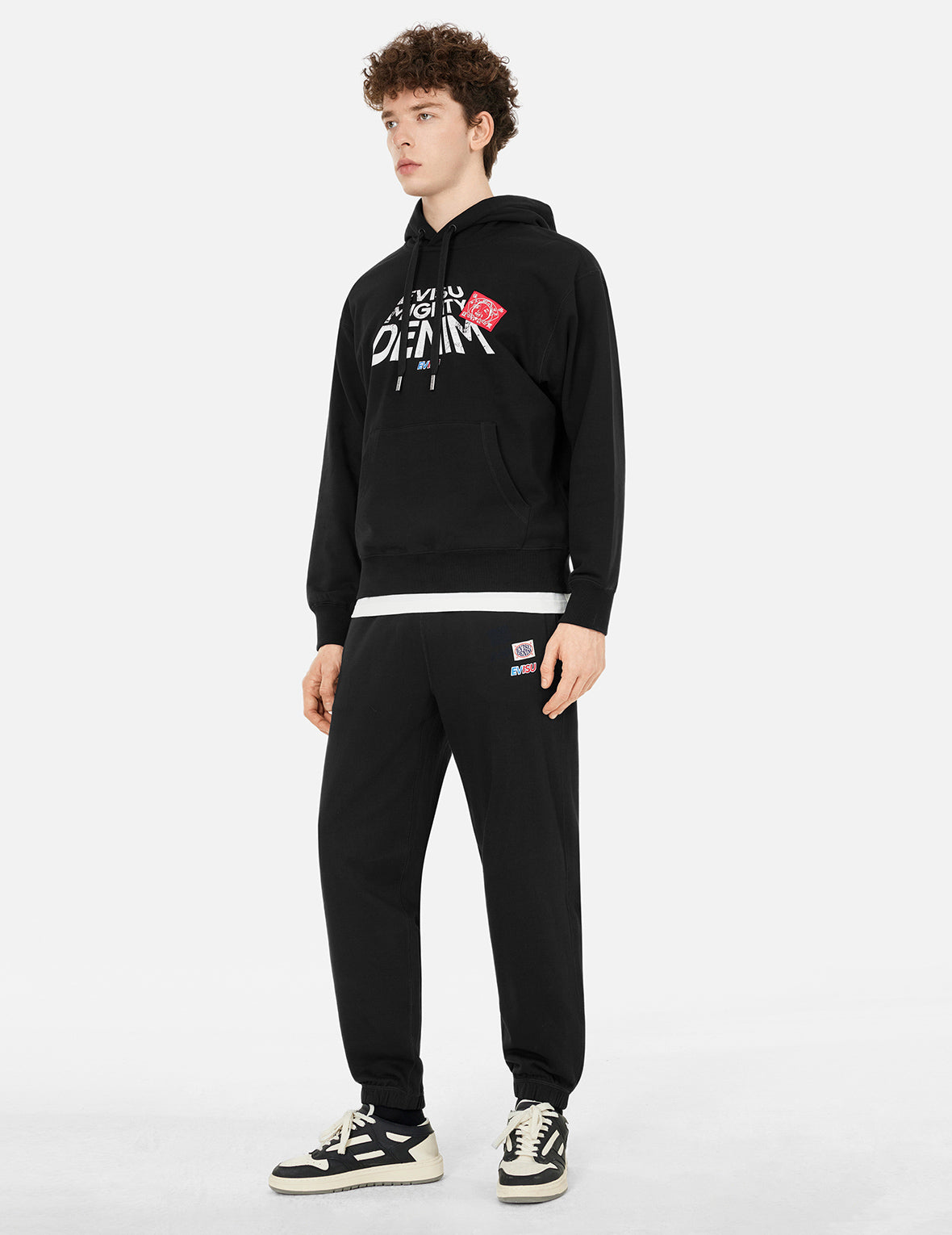 Slogan Daicock Print with Appliqué Pockets Loose Fit Sweatpants