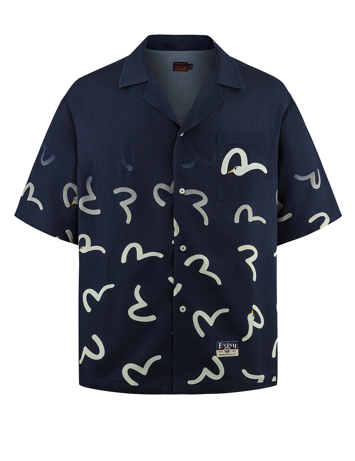 Allover Seagull Print Boxy Short-Sleeve Shirt – EVISU