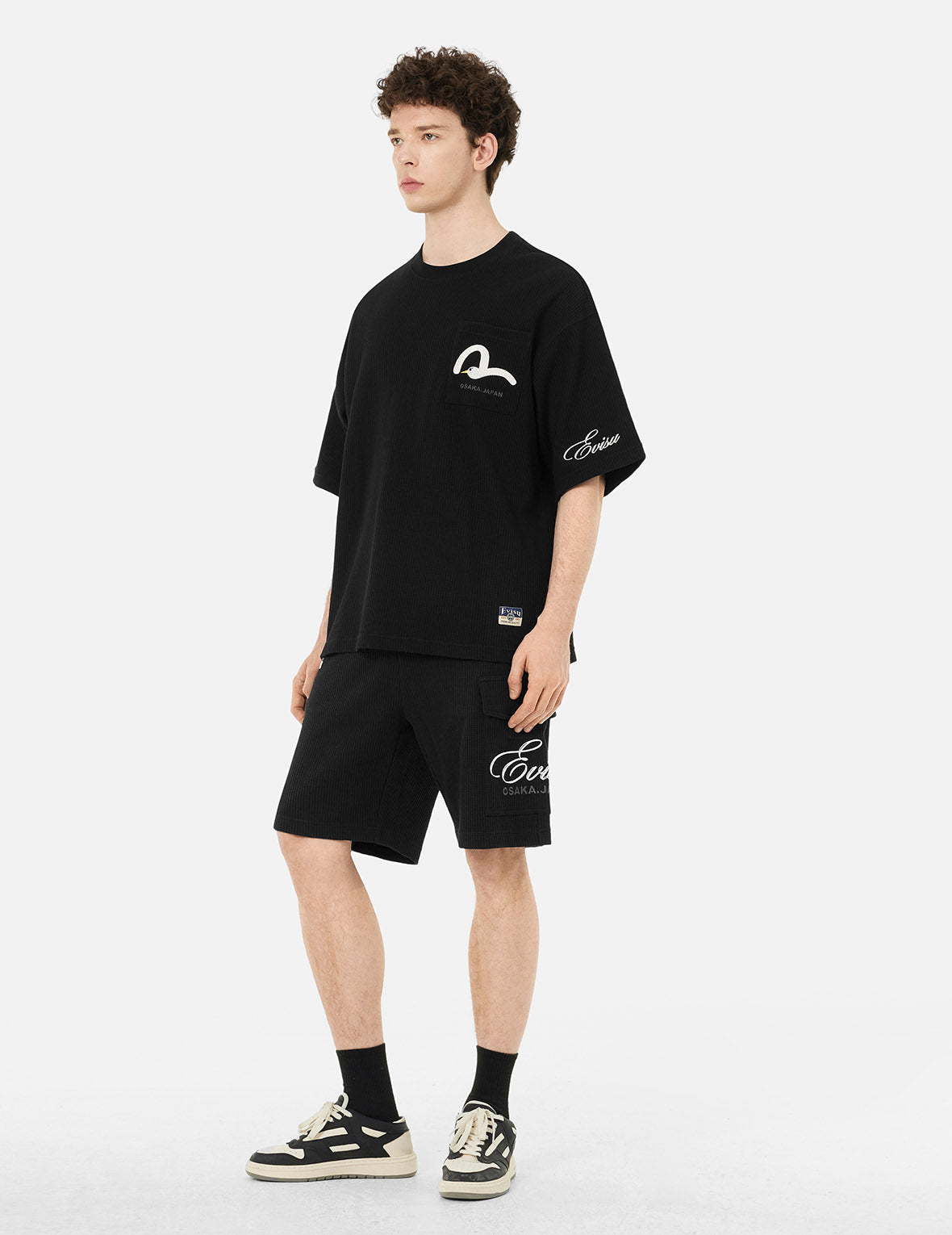 Seagull and Logo Embroidery Fashion Fit Waffle Sweatshorts