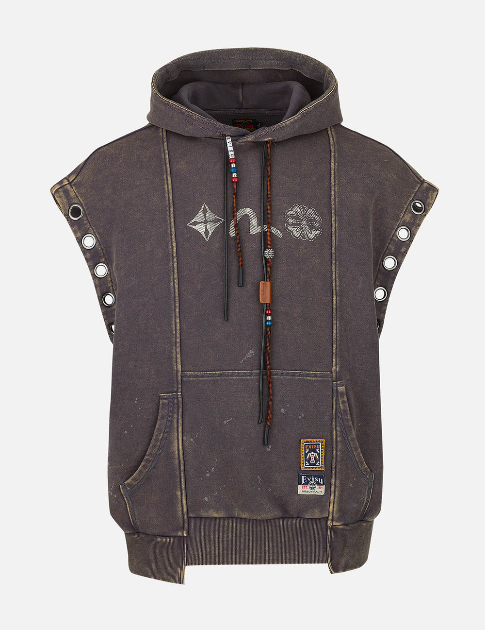 Washed Deconstructed Totem Kamon Embroidery Fashion Fit Hoodie 