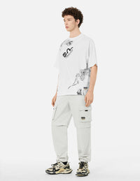 Auspicious Cloud and Logo Print Loose Fit T-Shirt