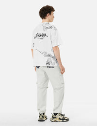 Auspicious Cloud and Logo Print Loose Fit T-Shirt