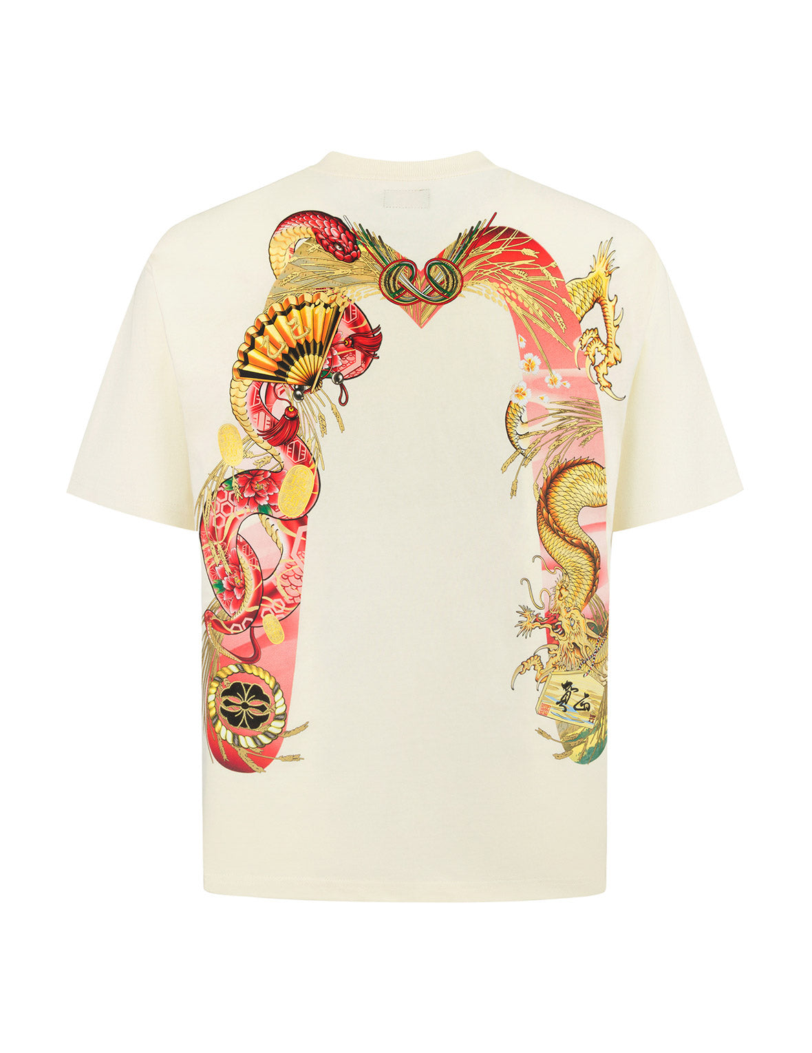 Soaring Snake Daicock Print Relax Fit T-shirt - Cream