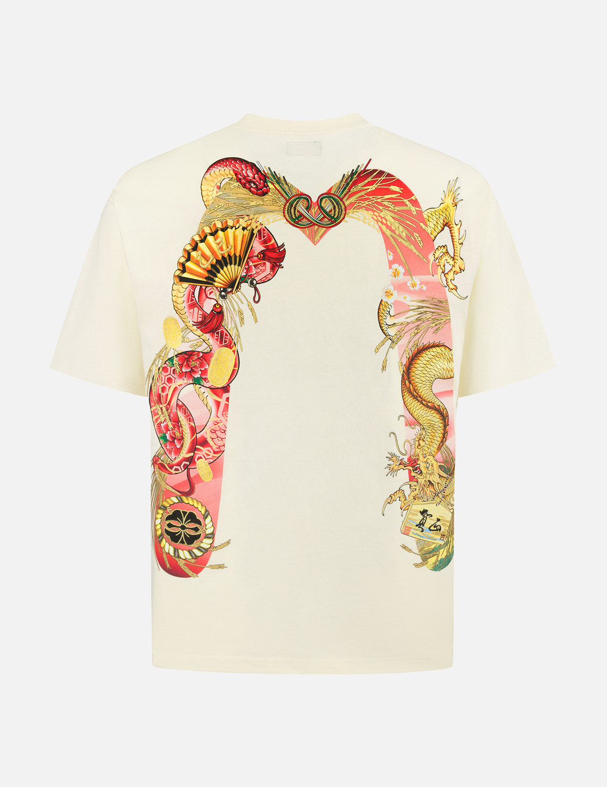 Soaring Snake Daicock Print Relax Fit T-shirt - Cream