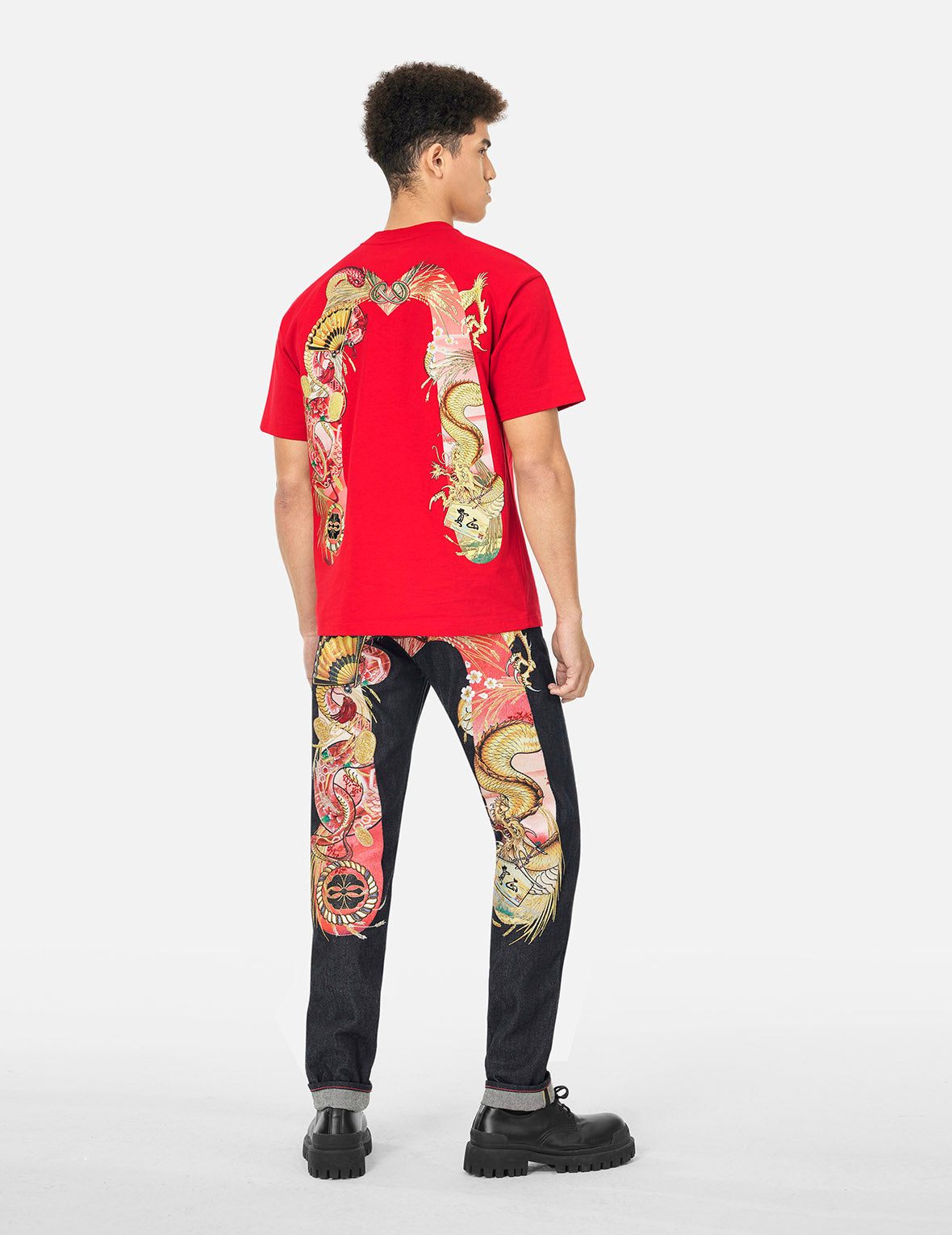 Soaring Snake Daicock Print Relax Fit T-shirt - Red