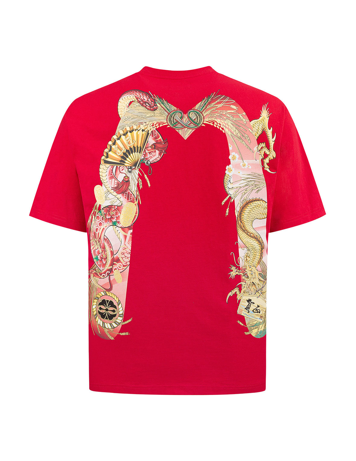 Soaring Snake Daicock Print Relax Fit T-shirt - Red