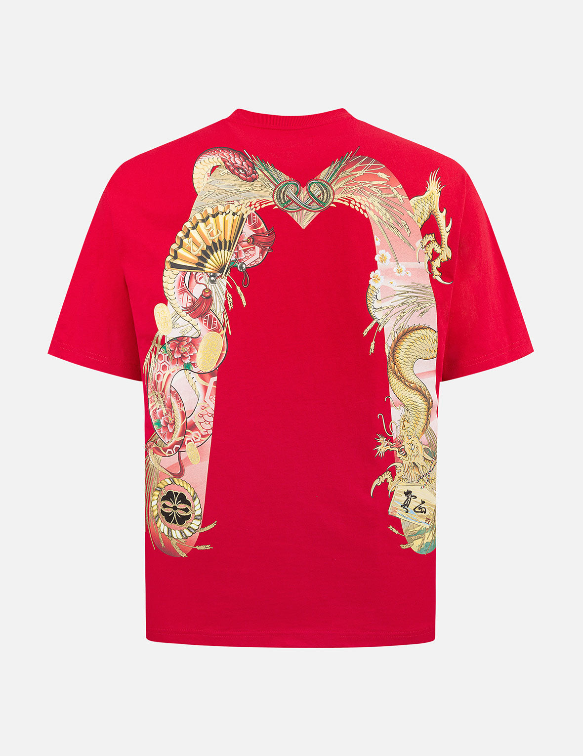 Soaring Snake Daicock Print Relax Fit T-shirt - Red