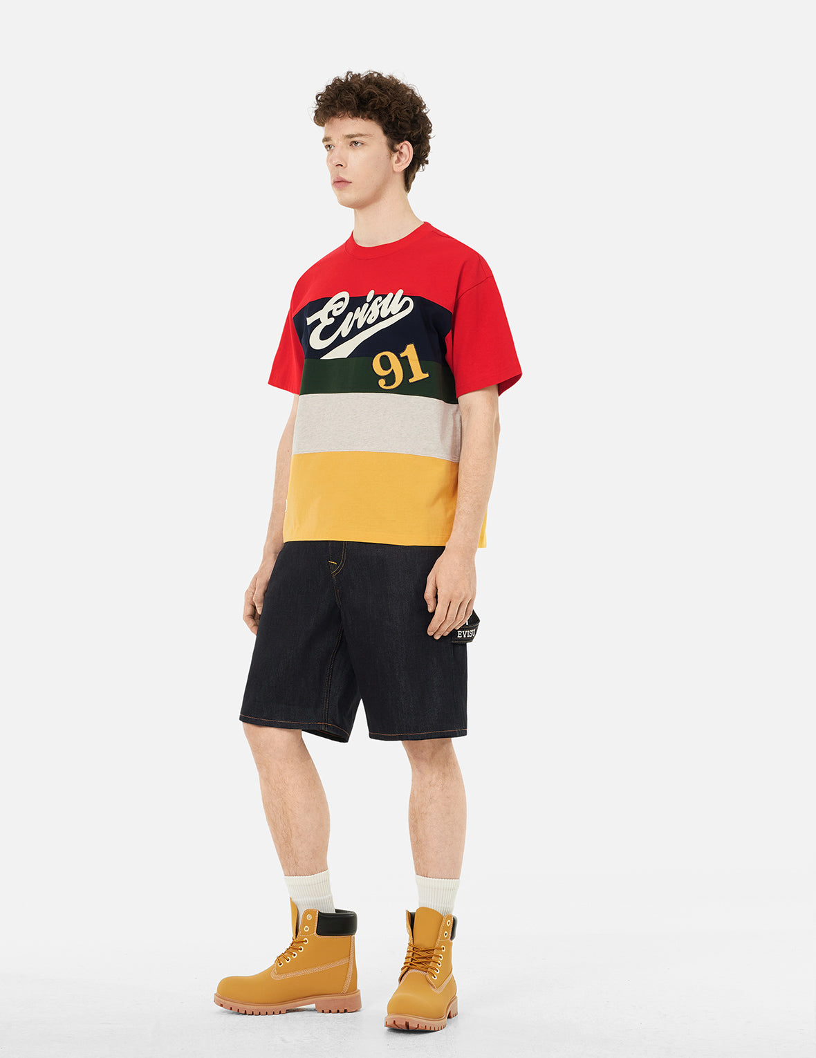 Logo and "91" Appliqué Embroidery Relax Fit Stripe T-Shirt