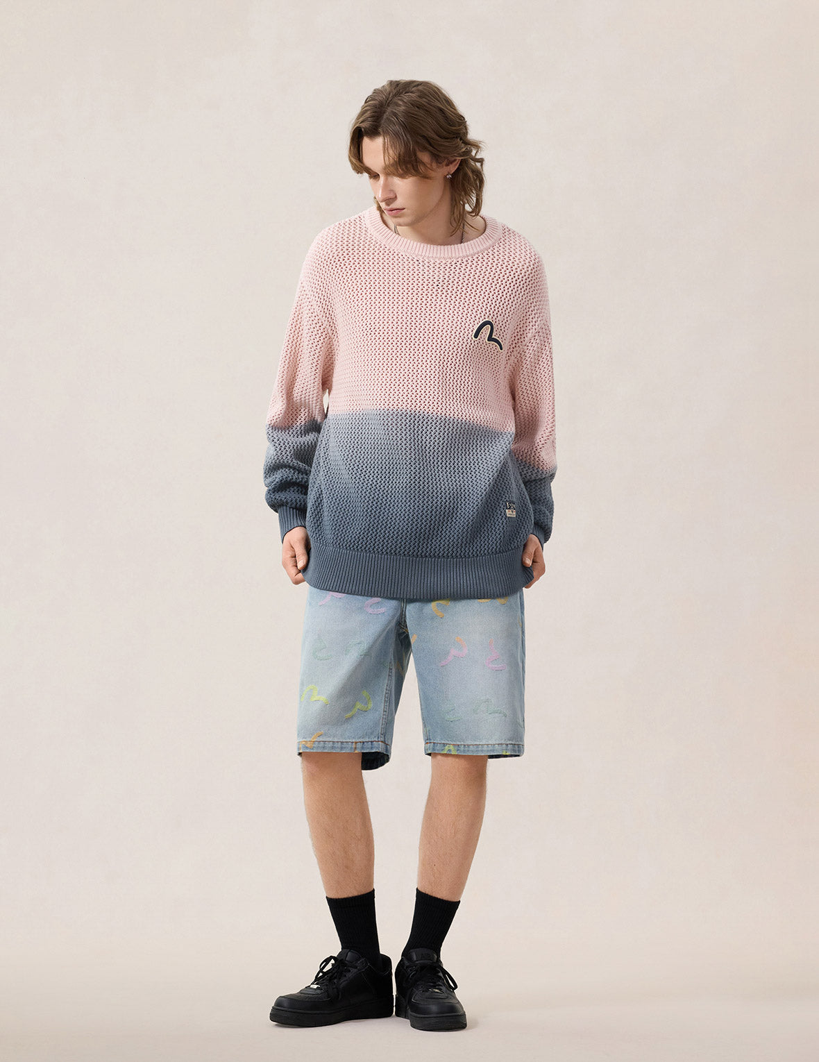 All-over Seagull Jacquard Denim Shorts