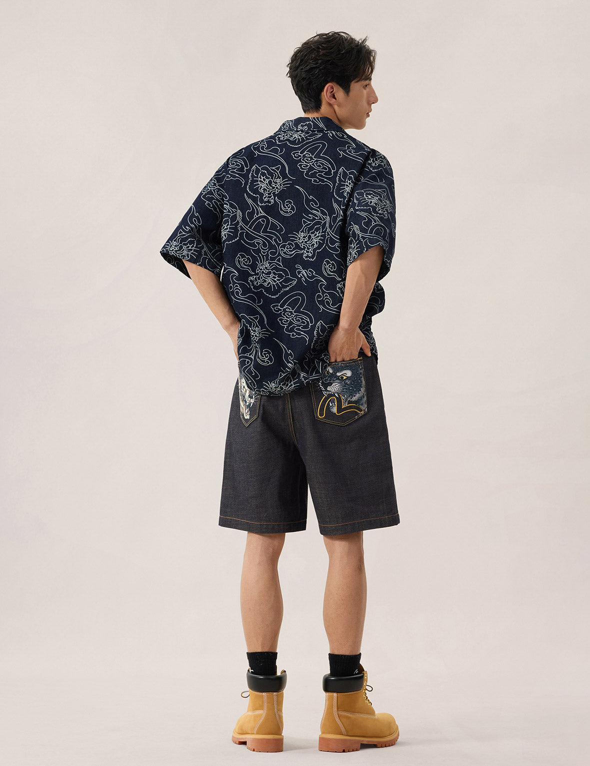 Leopard Pocket Embroidery Denim Shorts – EVISU