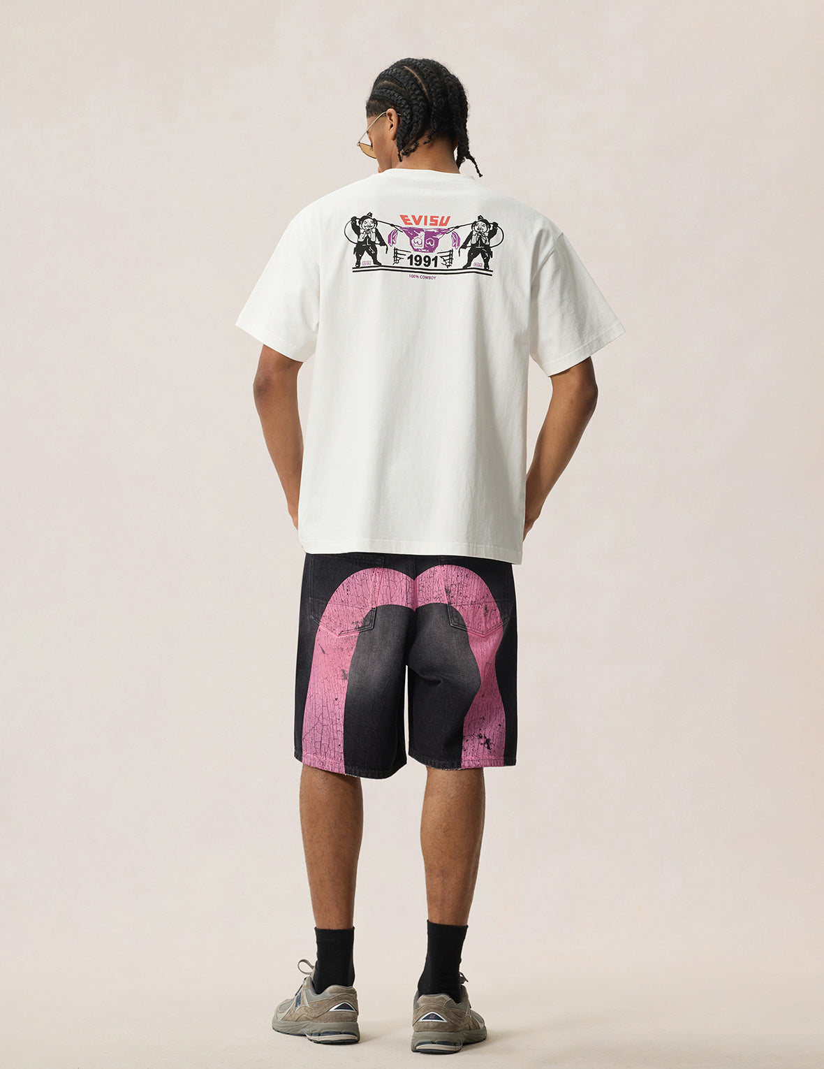 evisu ピンクグラフィック デニムショートパンツ Daicock Denim Shorts – EVISU