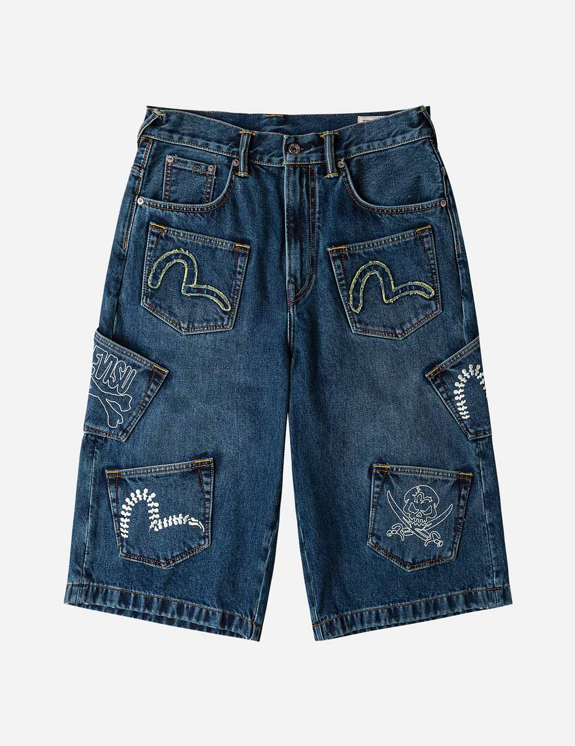 Skull Multi-Pocket Denim Shorts – EVISU
