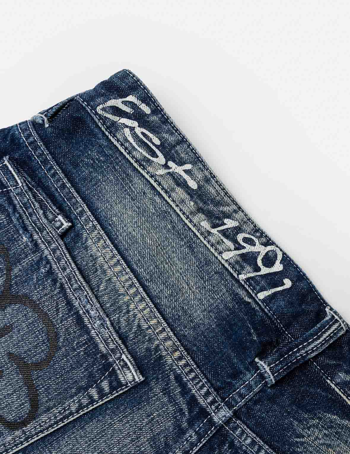 Hand-Drawn Printed Jeans #2020