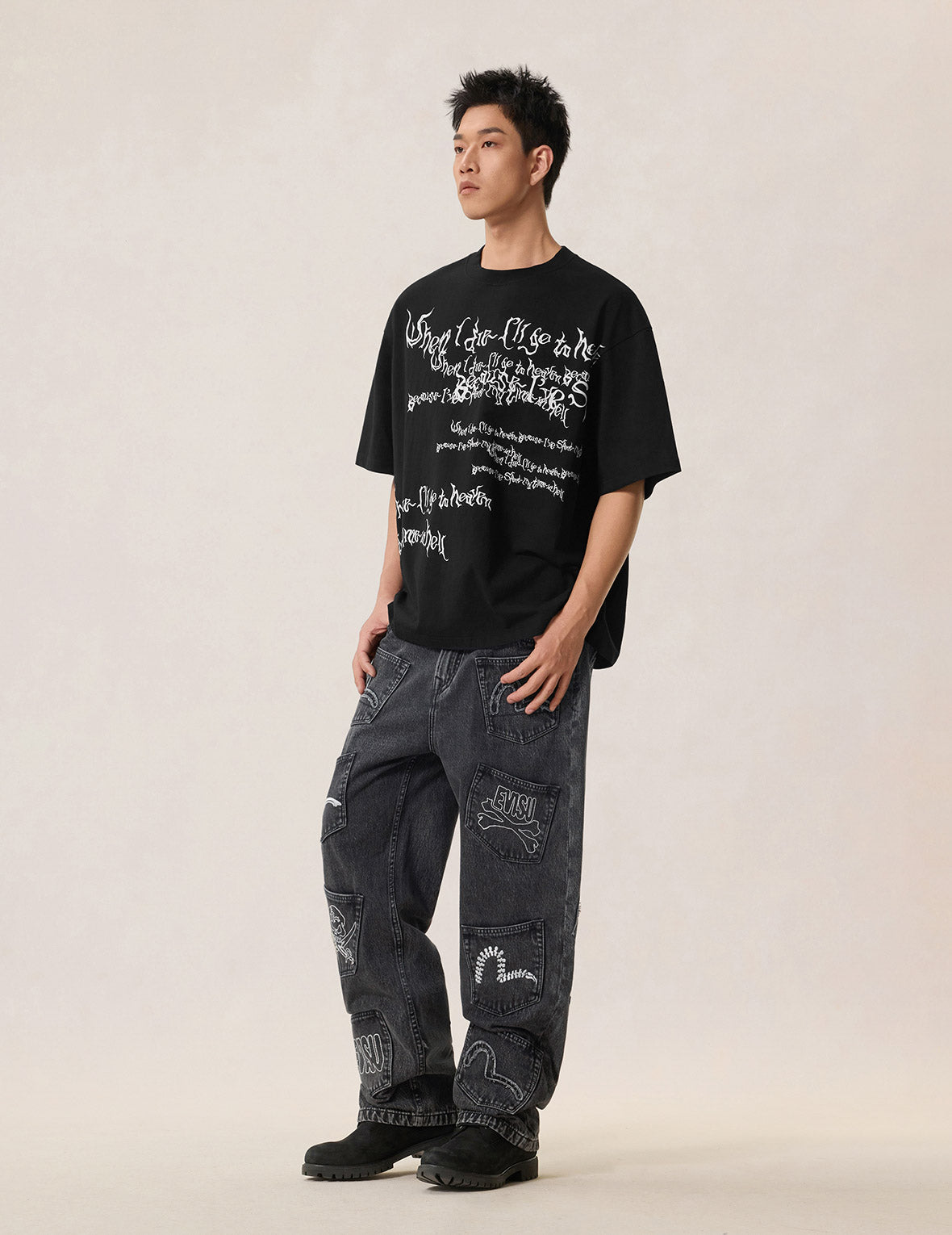 【EVISU】 26 ブラック デニム Skull Multi-Pocket Denim Jeans – EVISU