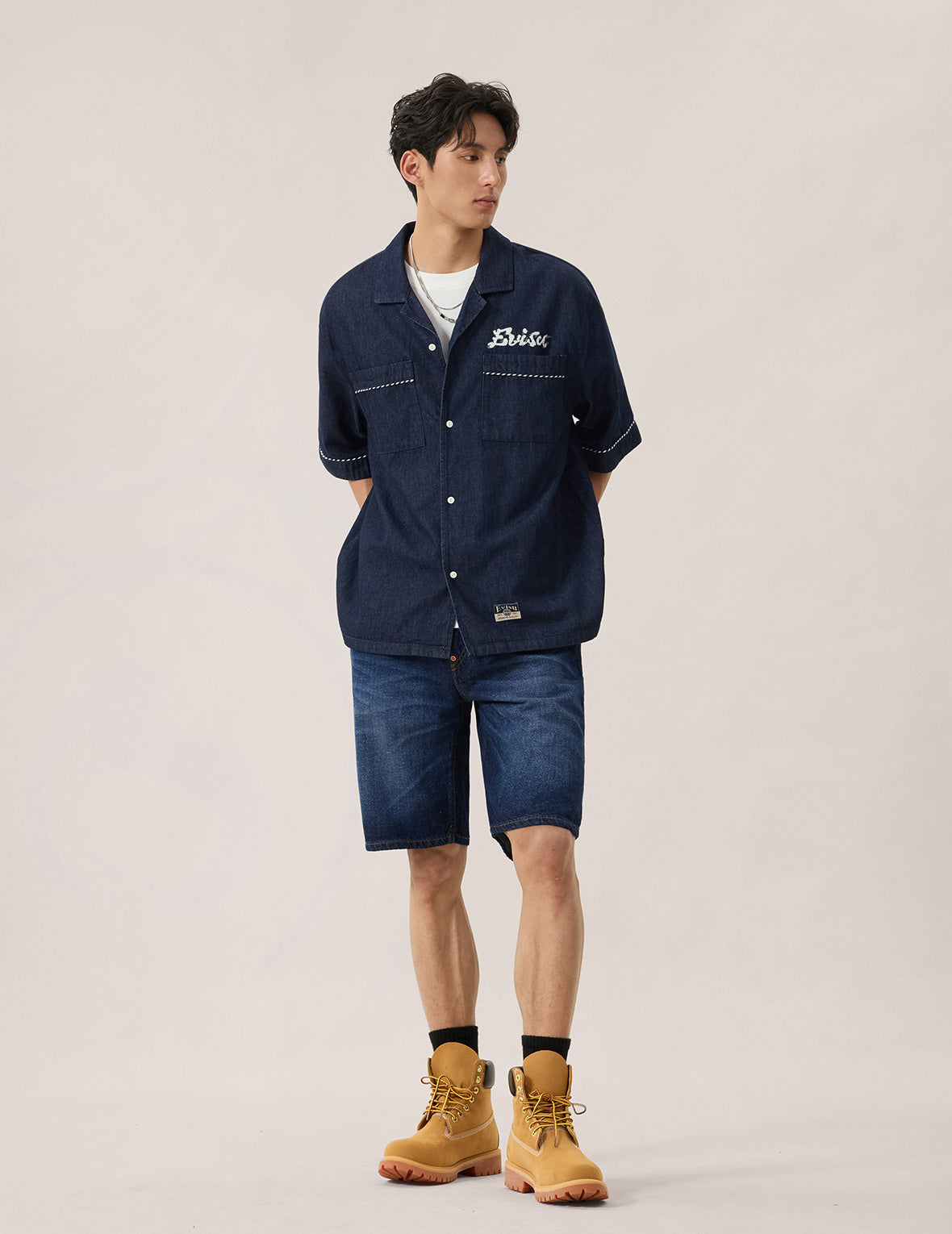 EVISU ✕ 塩谷兄弟／リバーシブルモデル／刺繍＆ビックペイント／W34 Whip-stitch Dual Pocket Boxy Denim Shirt – EVISU