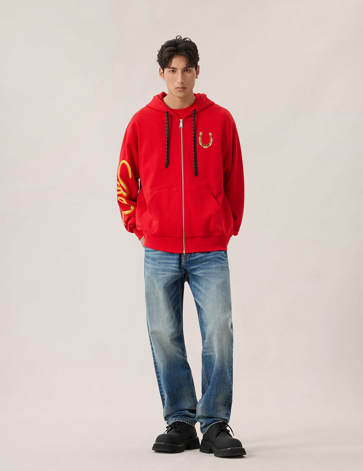 Year Of Horse Embroidery Zip-Up Hoodie - Red – EVISU