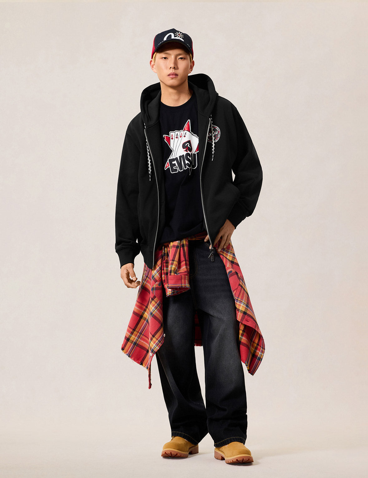 Poker Spade Embroidery Zip-up Hoodie - Black – EVISU