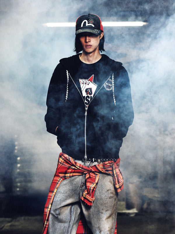 Poker Spade Embroidery Zip-up Hoodie - Black – EVISU