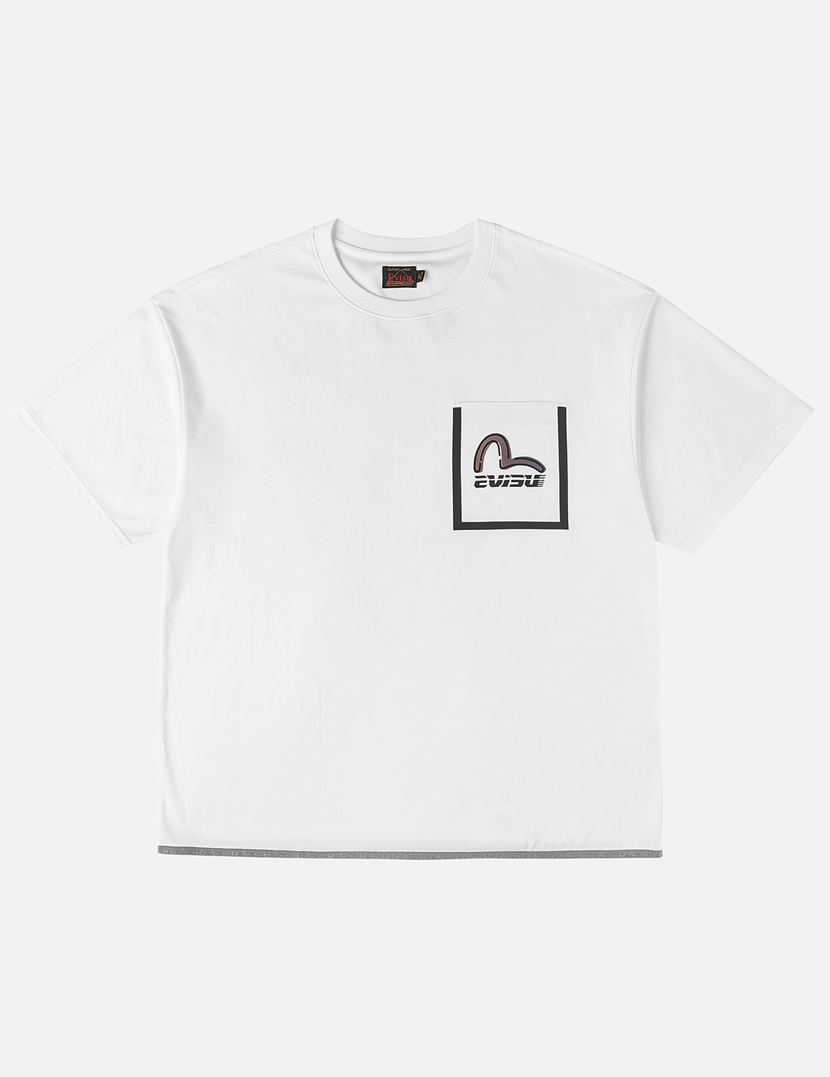 Elastic Hem Seagull Print Pocket T-shirt