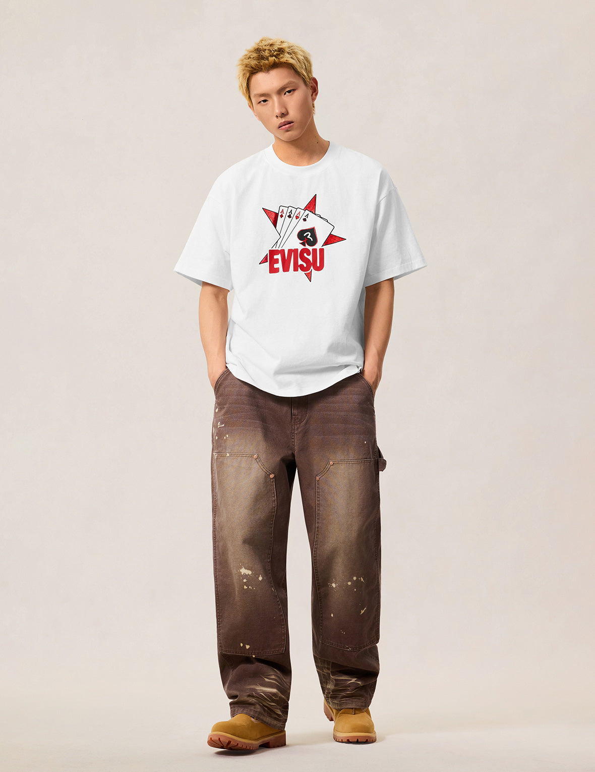 Poker Aces and Flocked Star T-shirt - White – EVISU