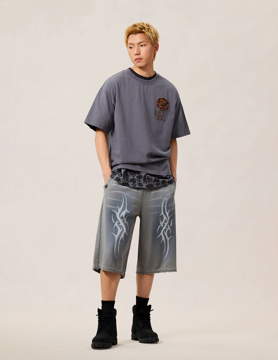 Skull Ishigaki Camouflage Applique T-shirt