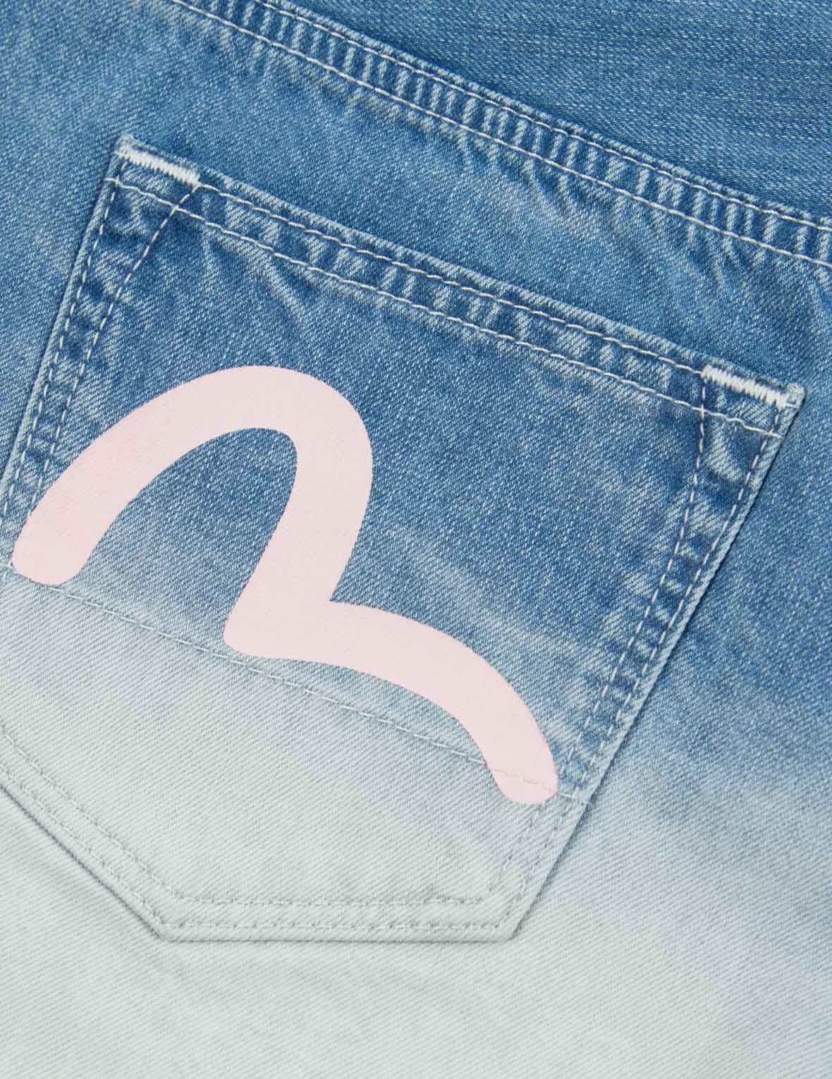 Seagull and Slogan Print Tie-dyed Denim Shorts