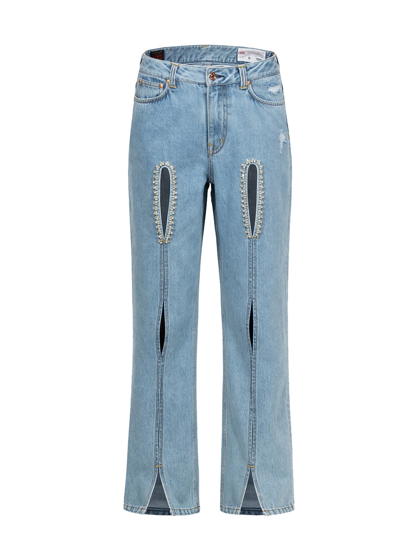 Crystal Embellished and Seagull Hollow-out Fashion Fit Denim Jeans