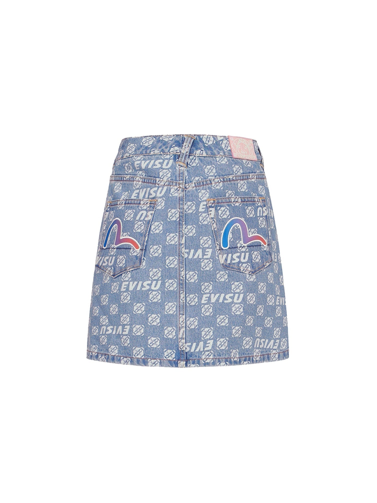 Allover Logo and Kamon print Relax Fit Denim Skirt