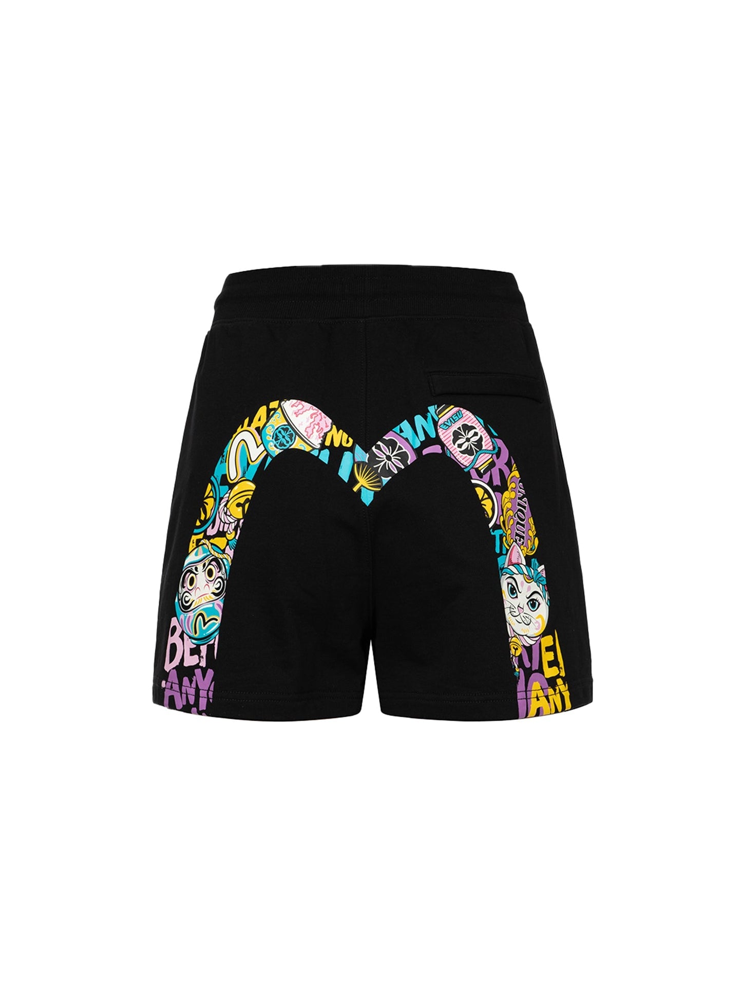 Color-blocking Daruma and Fortune Cat Daicock Print Loose Fit Sweat Shorts