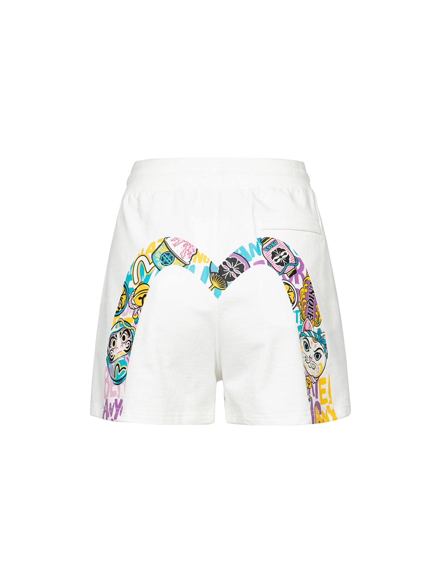 Color-blocking Daruma and Fortune Cat Daicock Print Loose Fit Sweat Shorts