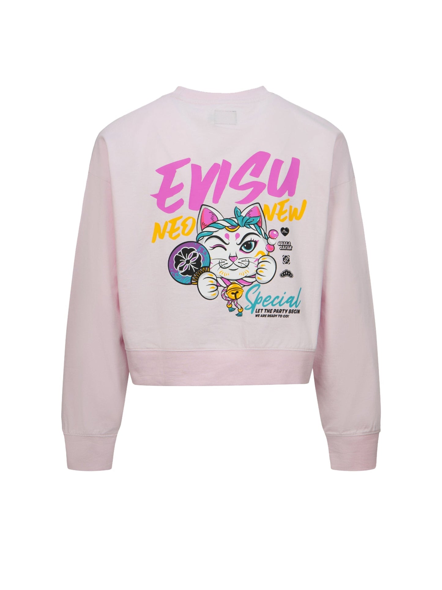 Fortune Cat Print Cropped Sweatshirt