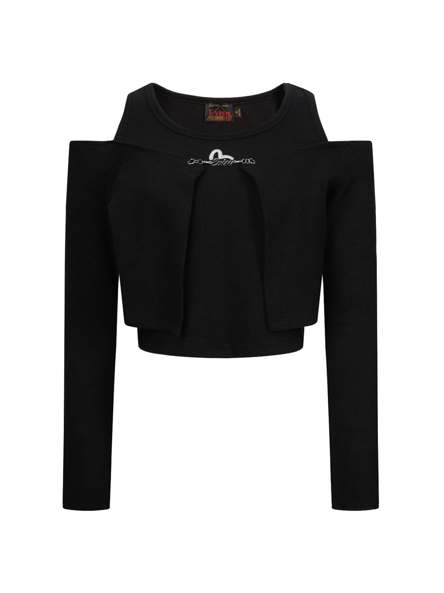 商标配件露肩和假两件时尚版型上衣