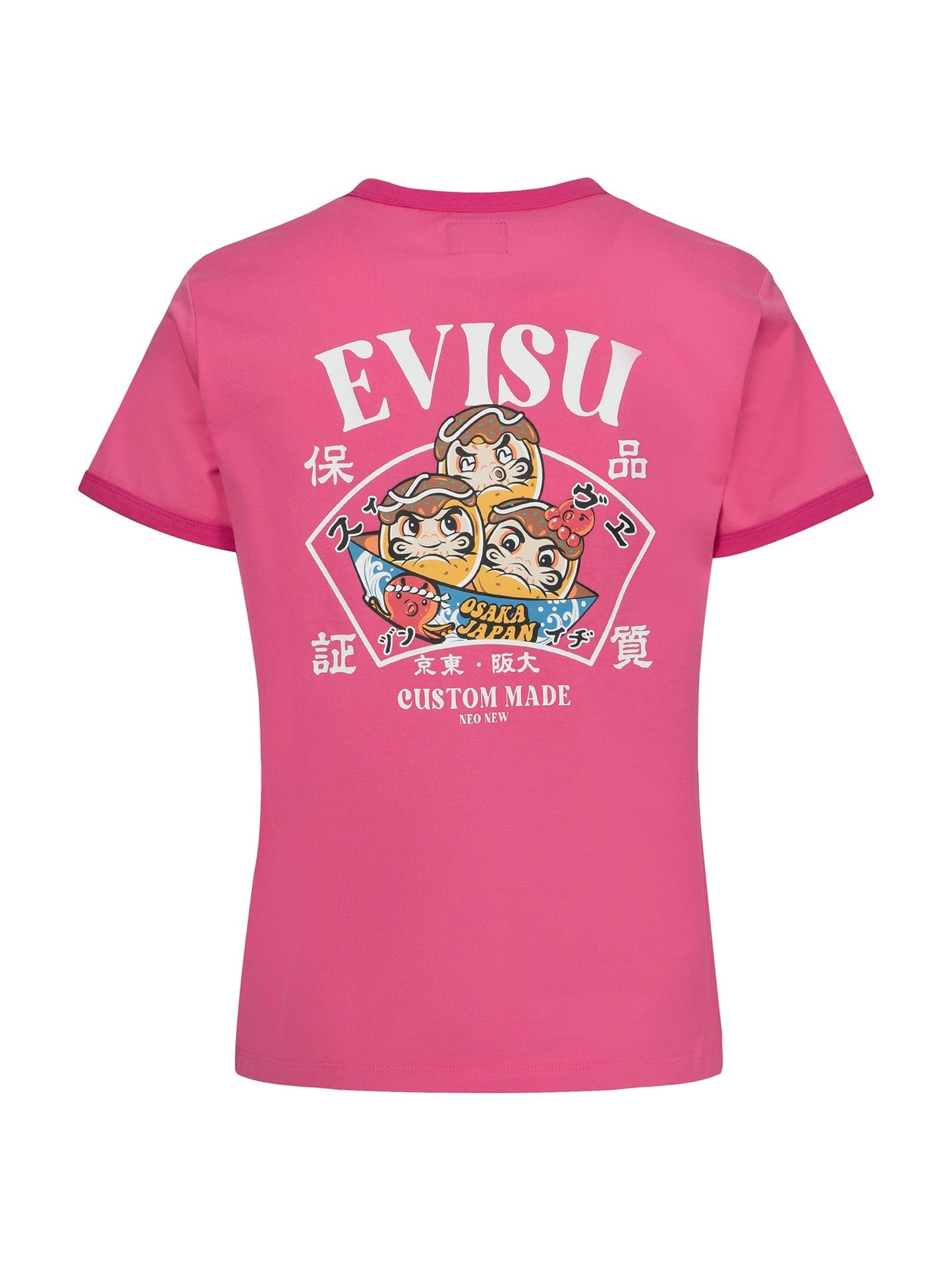 Logo and Takoyaki Daruma Print Regular Fit Ringer T-shirt