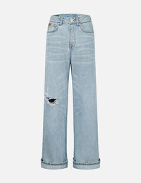 Distressed Seagull Appliqué Fashion Fit Wide-leg Jeans