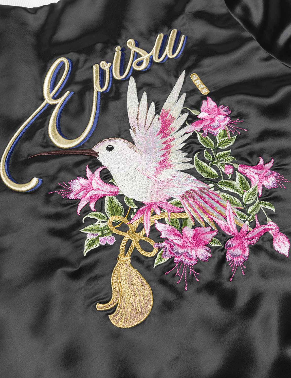 Hummingbird and Magnolia Flower Embroidery Loose Fit Souvenir Jacket