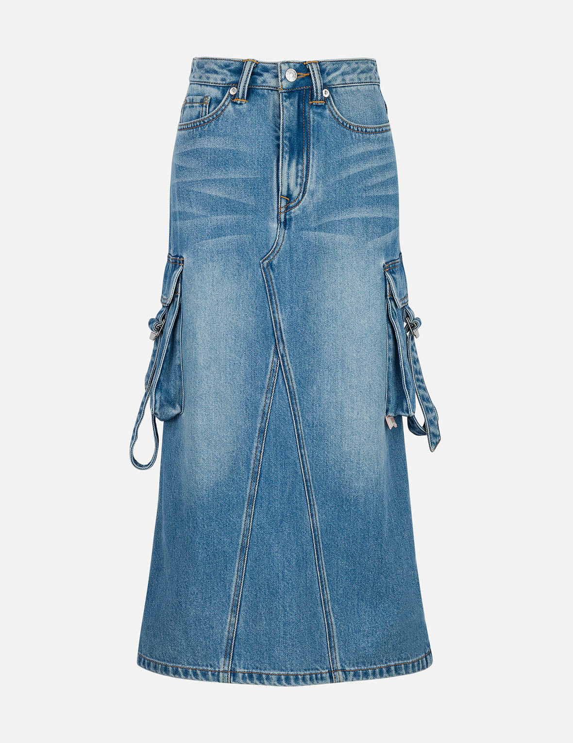 Deconstructed Inserted Seagull Embroidery Fashion Fit Denim Cargo Skirt