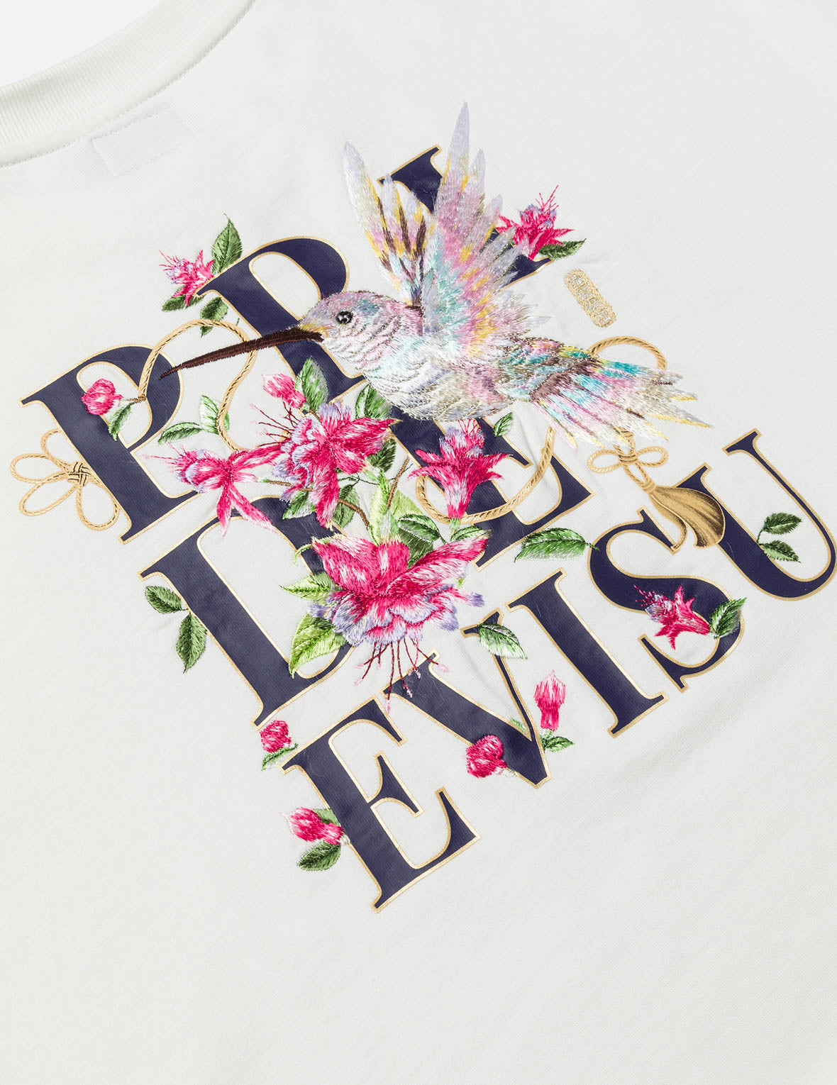 Hummingbird and Magnolia Embroidery Oversized Sweatshirt