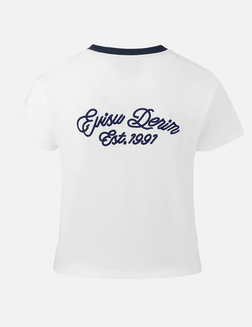 Contrast 3D Seagull and Slogan Embroidery Slim Fit T-Shirt