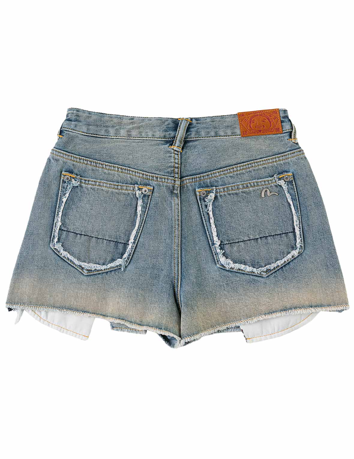 Distressed Denim Shorts with Printed Pocket Lining