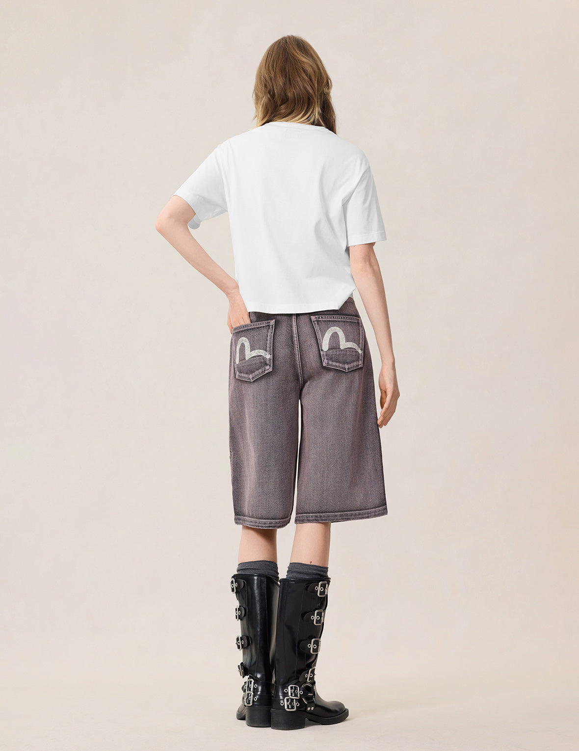 Seagull Print Multi-Pocket Denim Shorts – EVISU