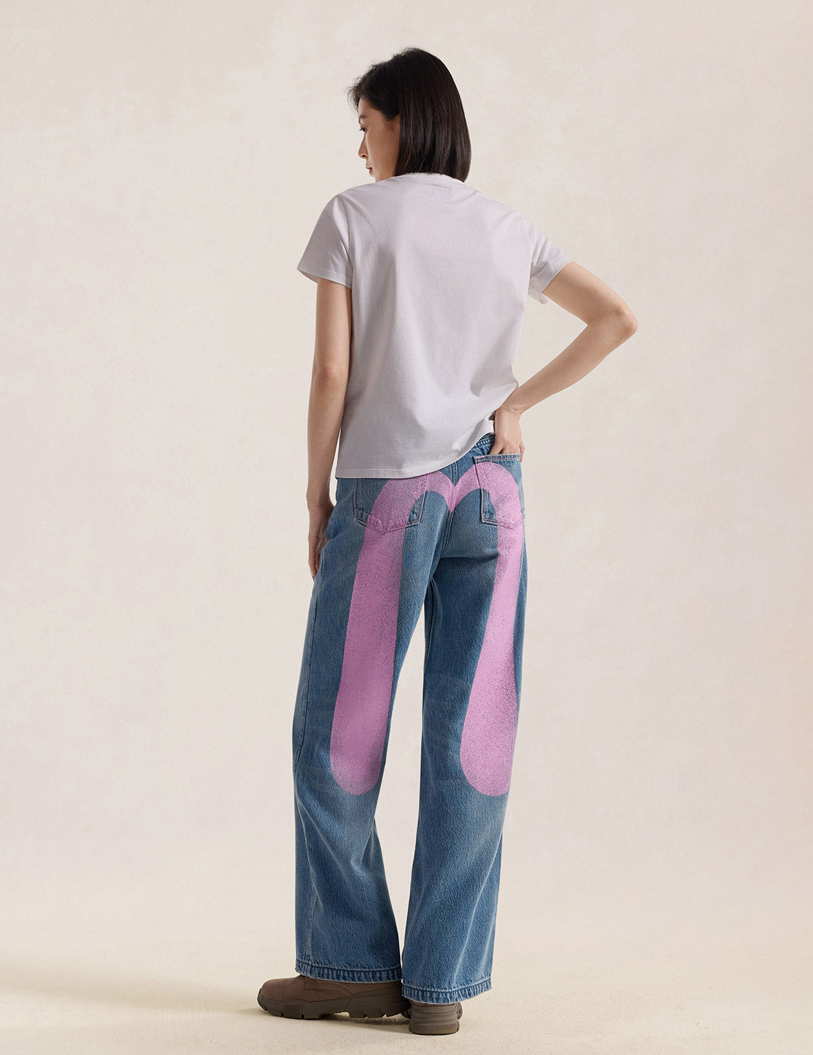 EVISUストレートデニム pink Light Pink Washed Daicock Print Jeans – EVISU