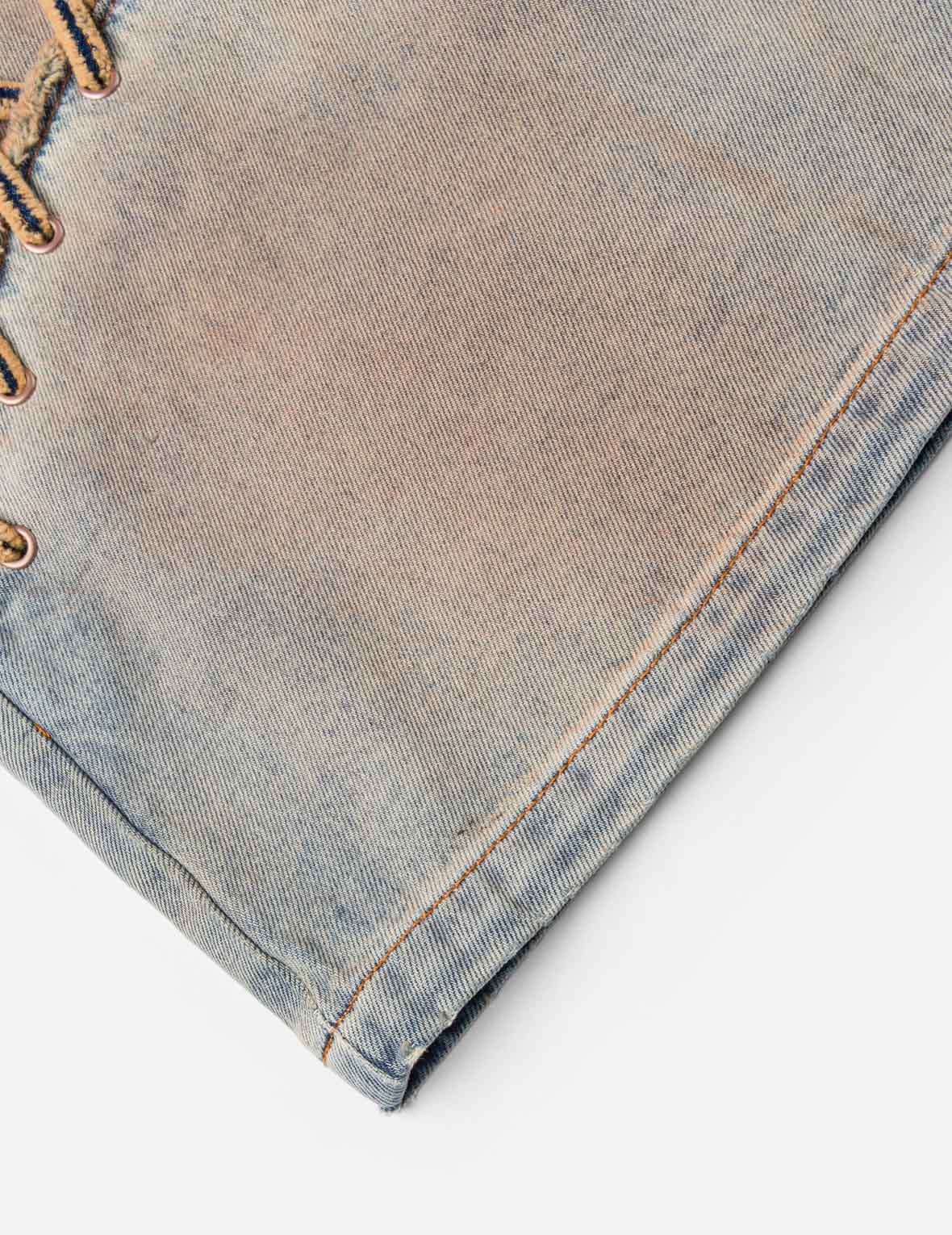 Seagull Eyelet Lace-Up Denim Skirt