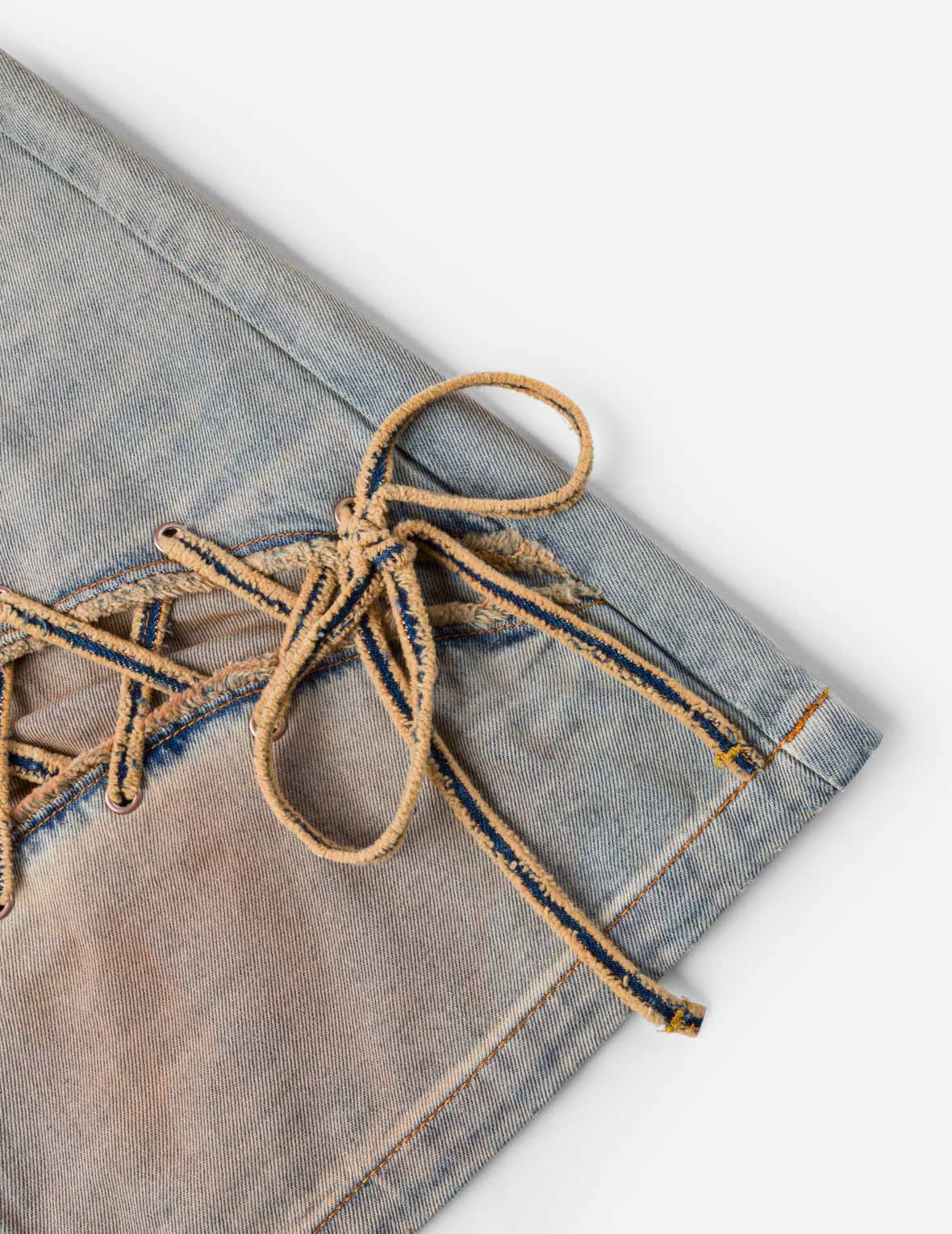 Seagull Eyelet Lace-Up Denim Skirt