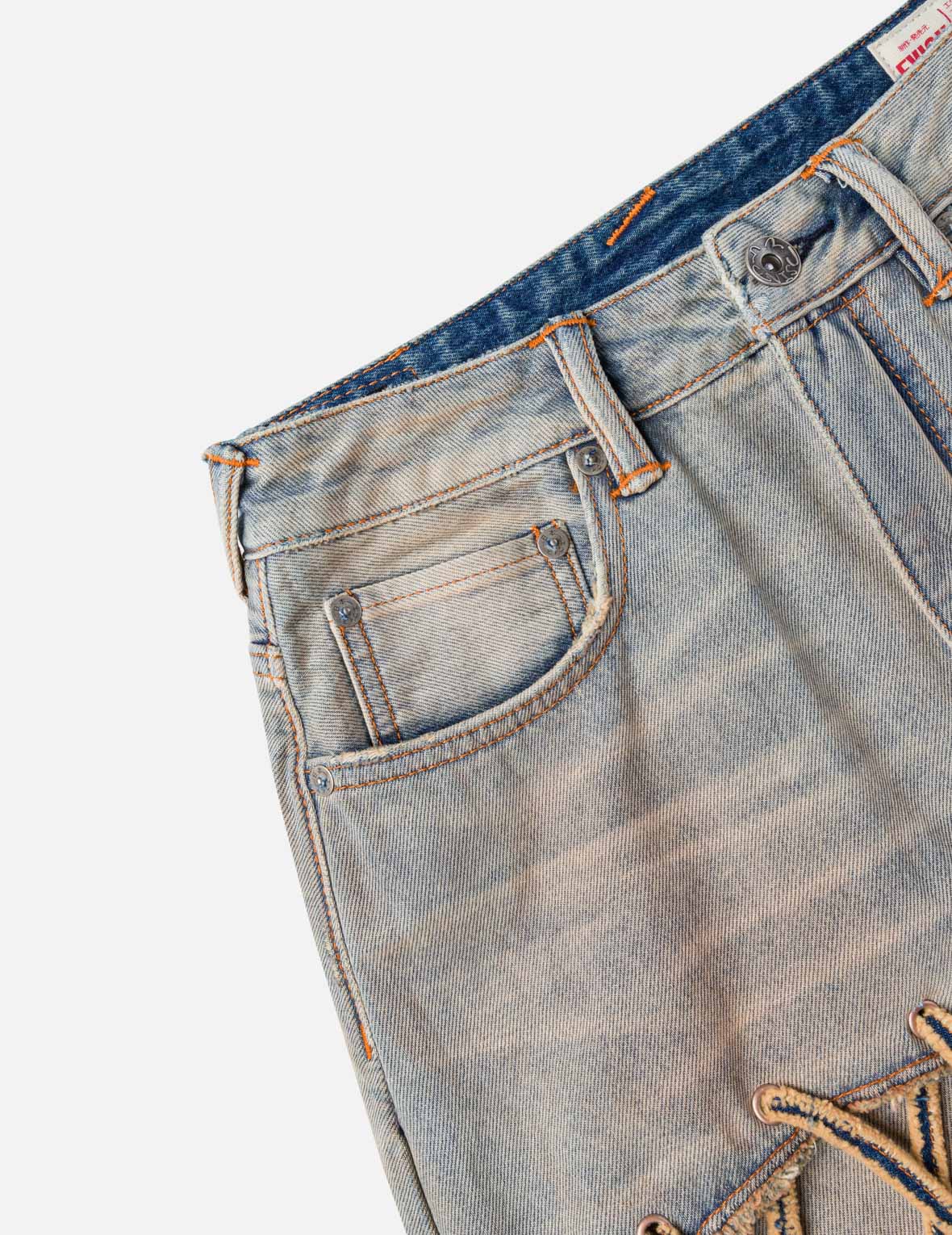 Seagull Eyelet Lace-Up Denim Skirt