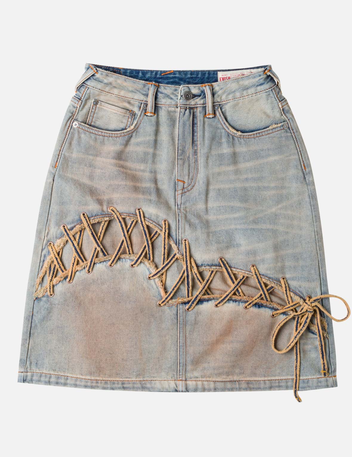 Seagull Eyelet Lace-Up Denim Skirt